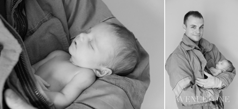 sleeping newborn in dads arms
