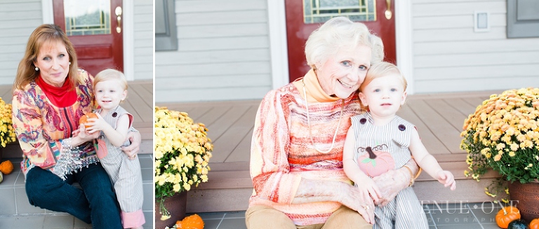 little boy with grandma on porch