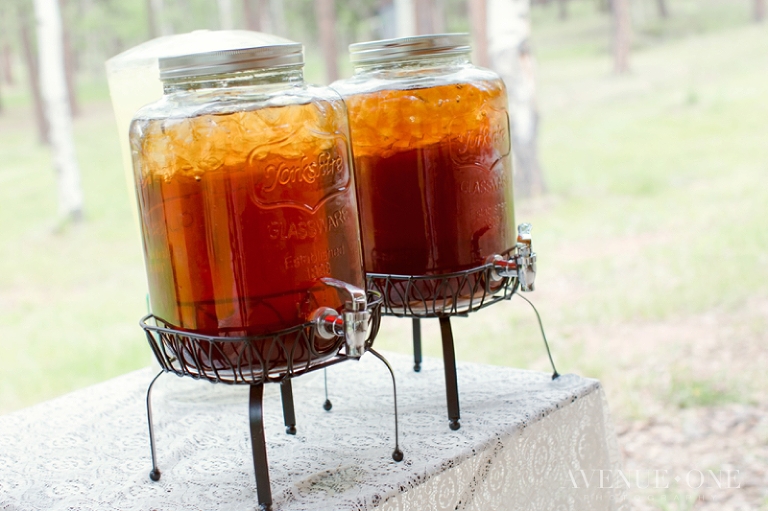 Glass drink dispensers at wedding