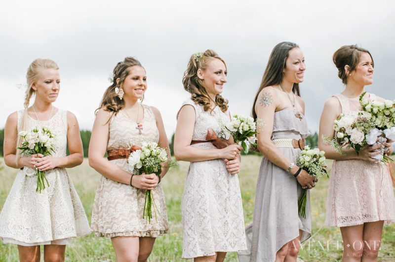 bridesmaids in lace dresses