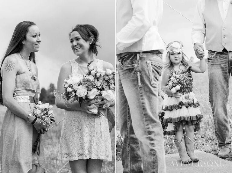 bridesmaids laughing during ceremony