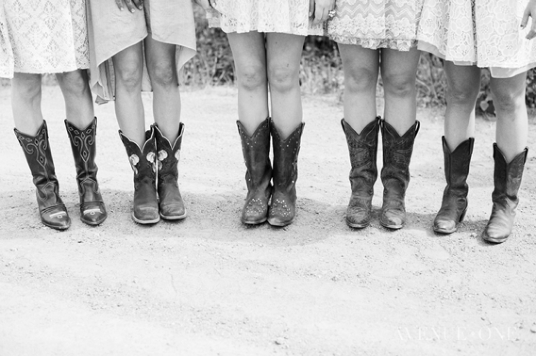 bridesmaids cowboy boots with lace dresses