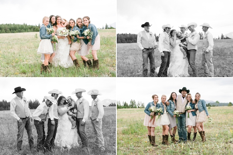 cowboy bridal party in field