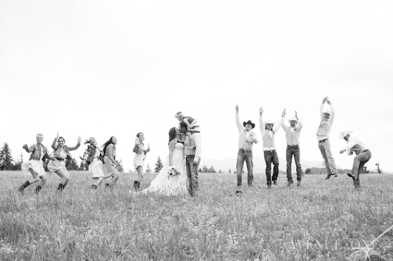 cowboy themed bridal party with mountains behind