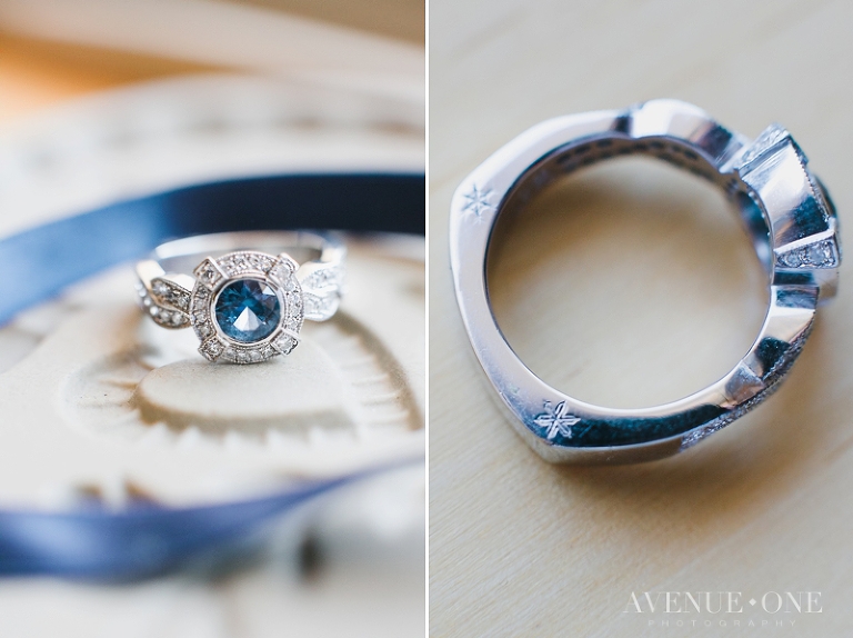 sapphire wedding band with engravings