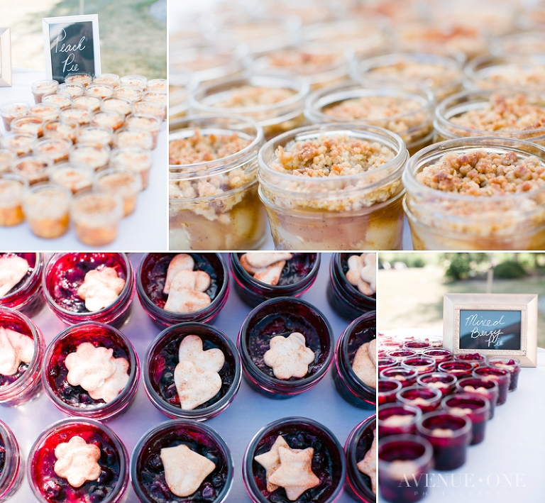 sweets table with individual pies in mason jars