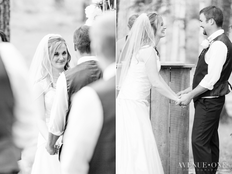 bride and groom laughing during ceremony
