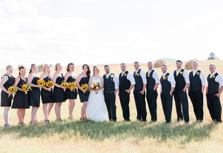 bridal party with sunflowers