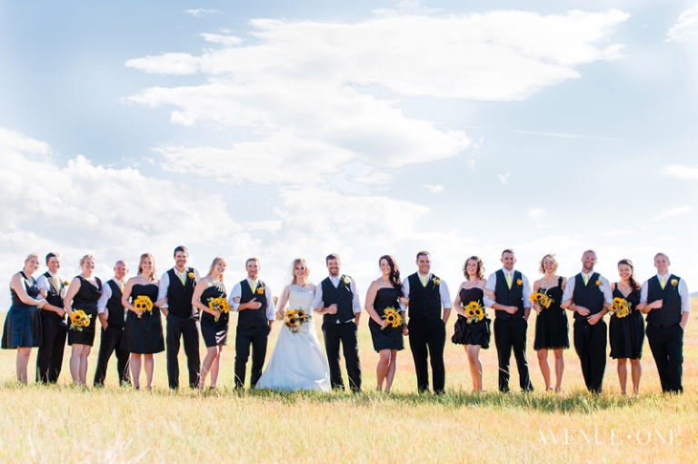 bridal party in hay field