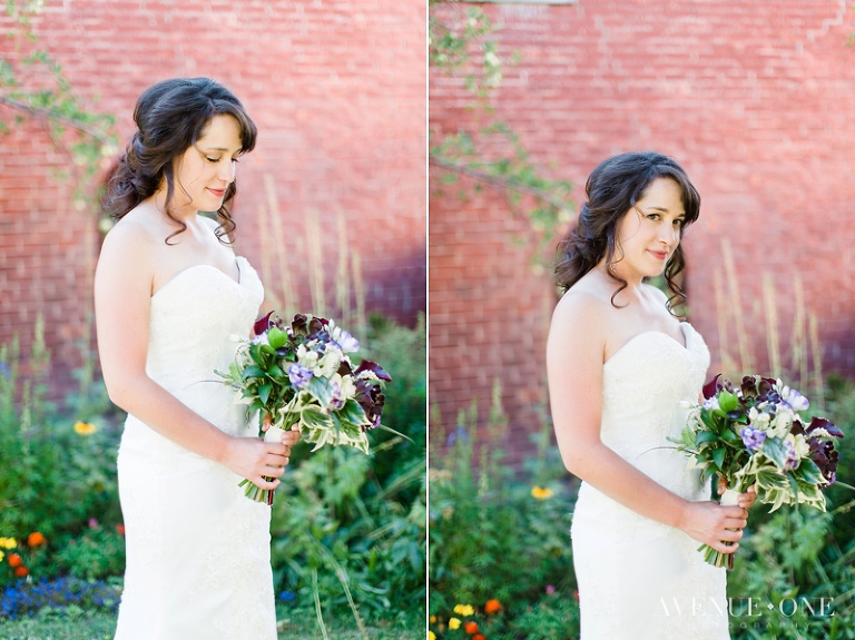 bride with purple bouquet
