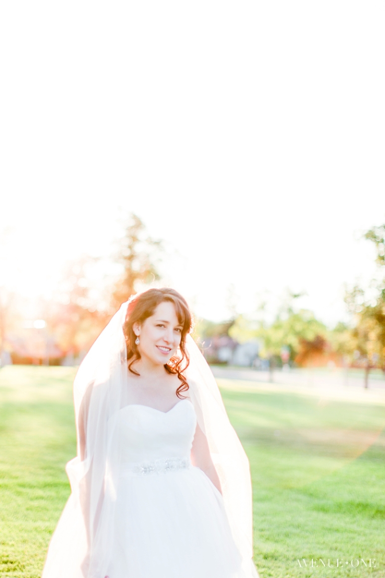 bride with veil lit from behind