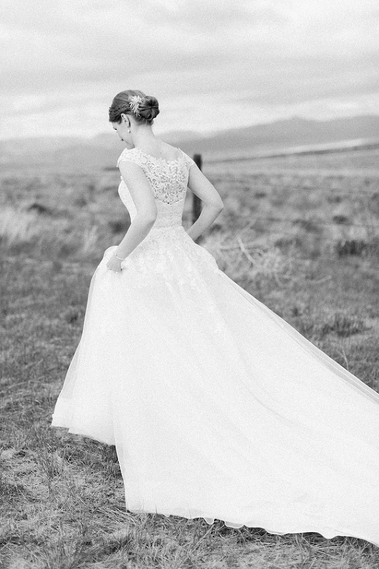 Bride walking in field