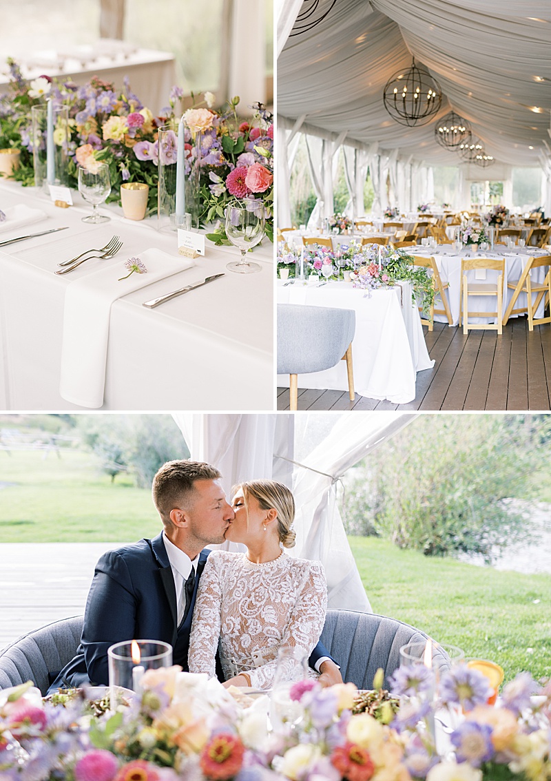 Collage of wedding reception space examples and decor at Rainbow Ranch Lodge