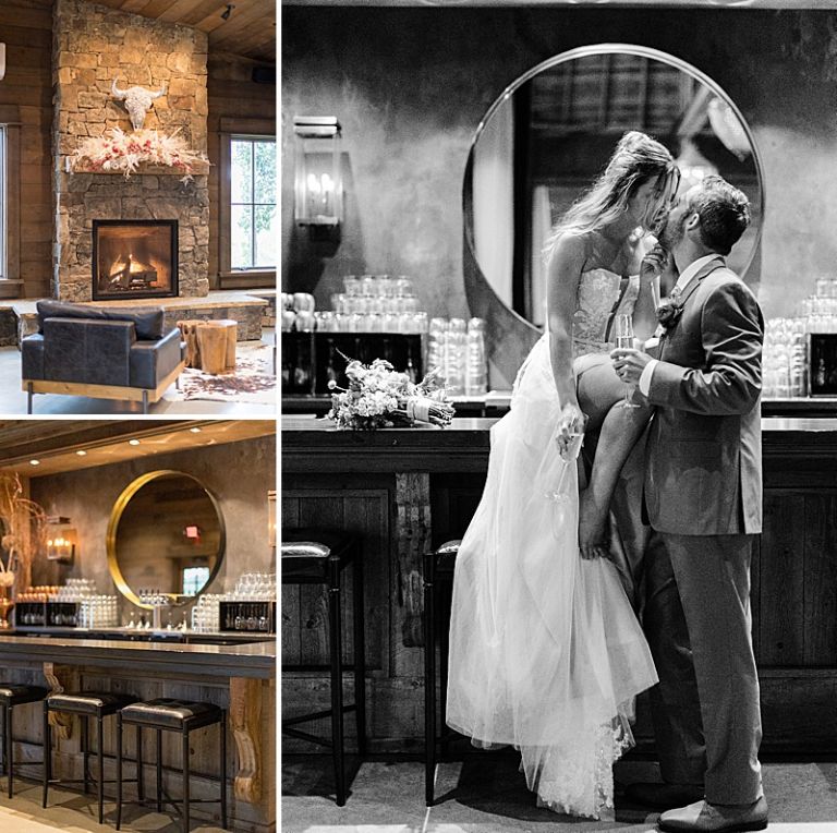 The Bar Area inside Copper Rose Ranch Barn Wedding Reception Space